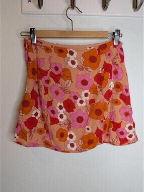 Urban Outfitters Floral Mini Skirt Peach Pink Orange Women’s Small Retro Style